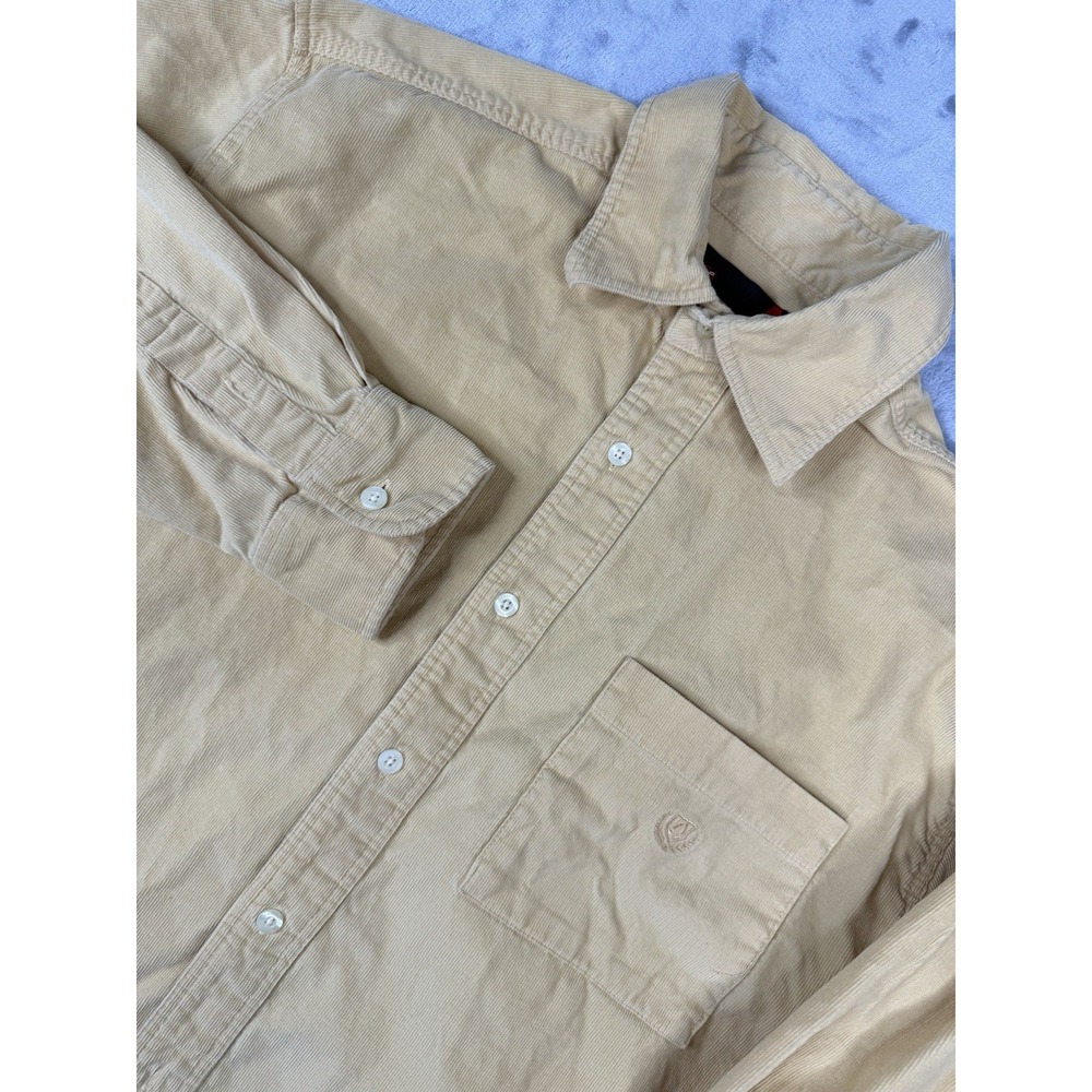 Perry Ellis Men's Long Sleeve Corduroy Button Down Shirt Medium Yellow Vintage